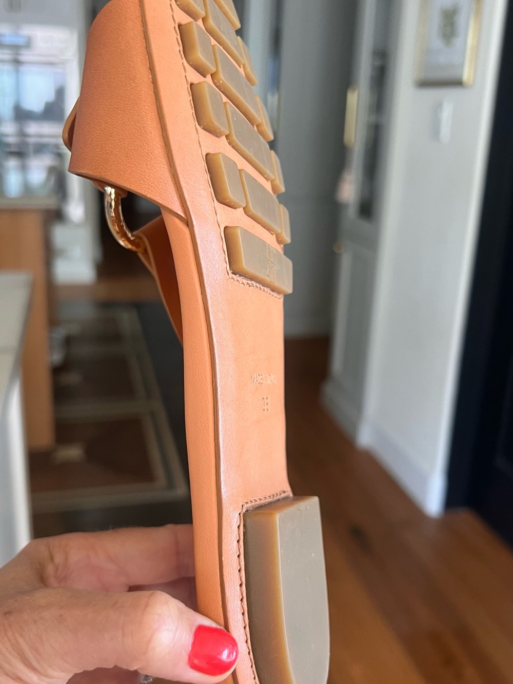 Ulla Johnson Cognac Leather Slide Sandals with Gold Ring - Picture 4 of 5